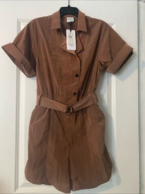 Varley Cedar Brown Short Sleeve Belted Romper